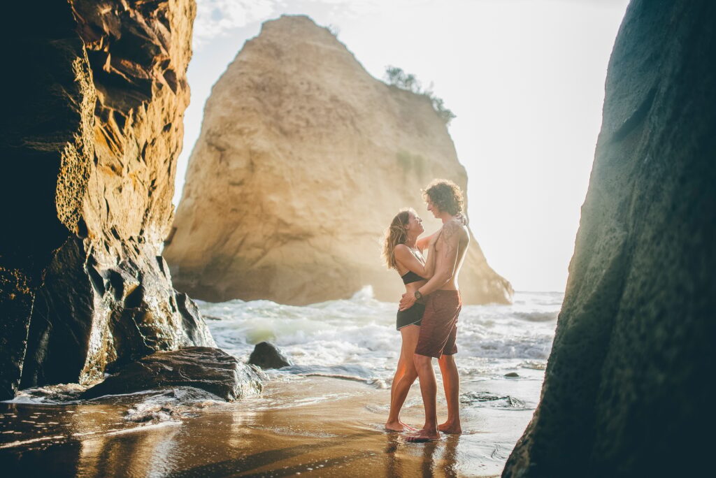 Couple enjoying beach, Canoa, Manabi, Ecuador